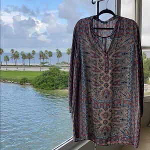 Tolani Silk Printed Long Caftan Tunic - 1X